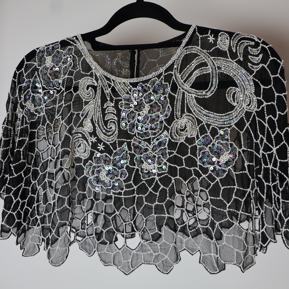 Vintage Sheer Sequin Beaded Bolero cape